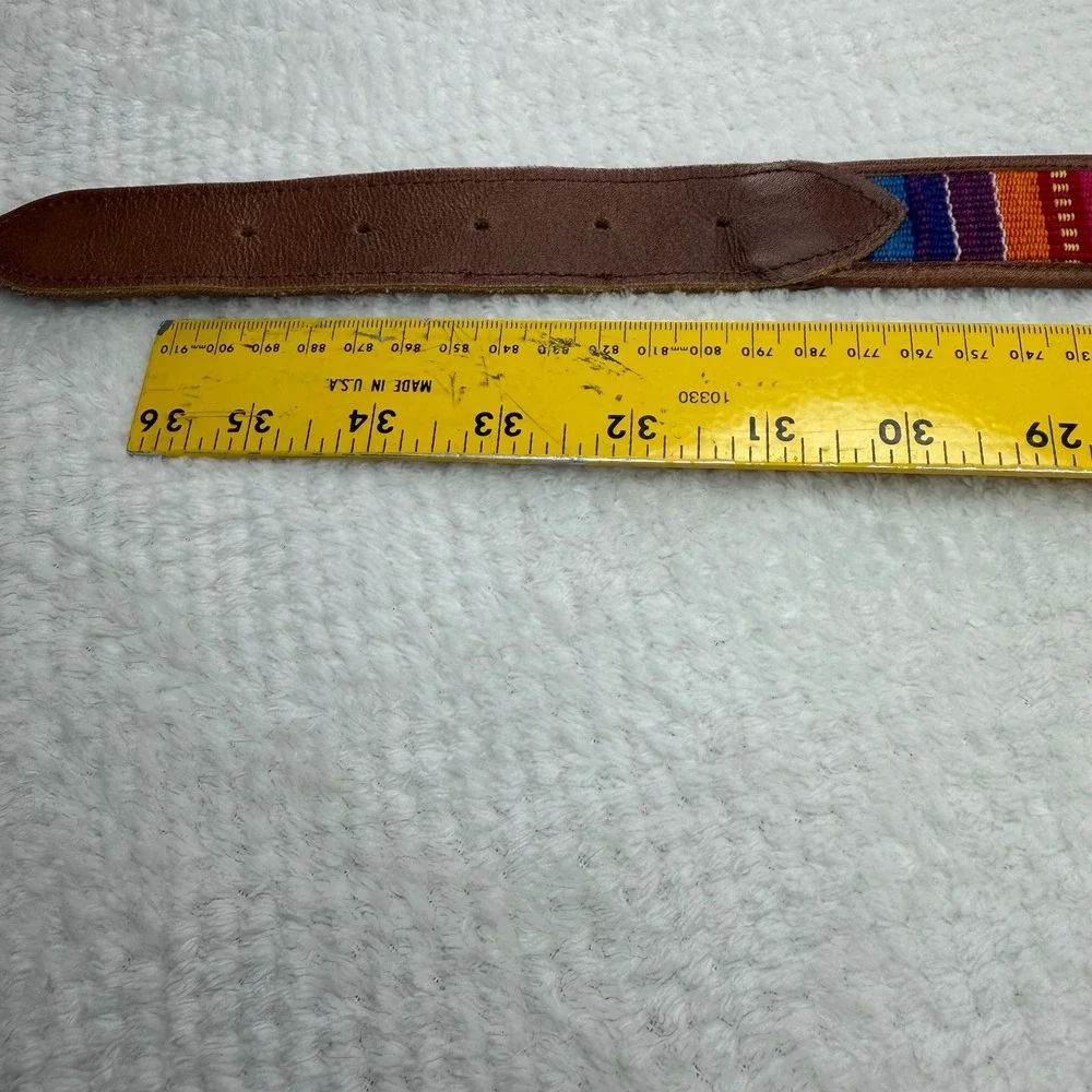 Omega Leather Woven Cotton Belt Brown Multi Color Boho Guatemala B 12087 Large